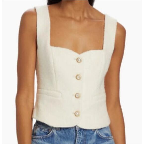 Reformation Amora Top Womens 2 Cream Button Front Wool Blend Preppy - Picture 2 of 14